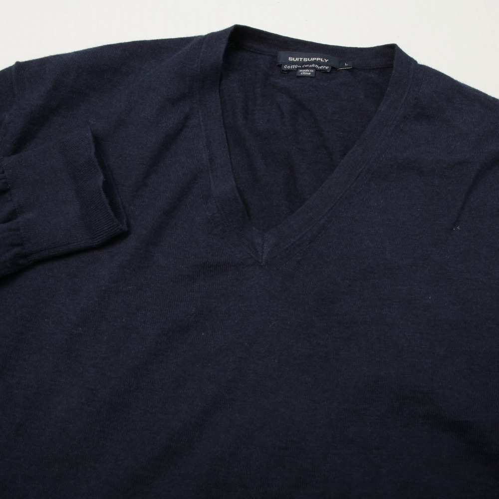 Suitsupply V-Neck Sweater Mens Large Navy Blue Cotton Cashmere Blend SW 350